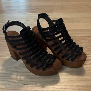 White Mountain Black Strappy Platform Heels